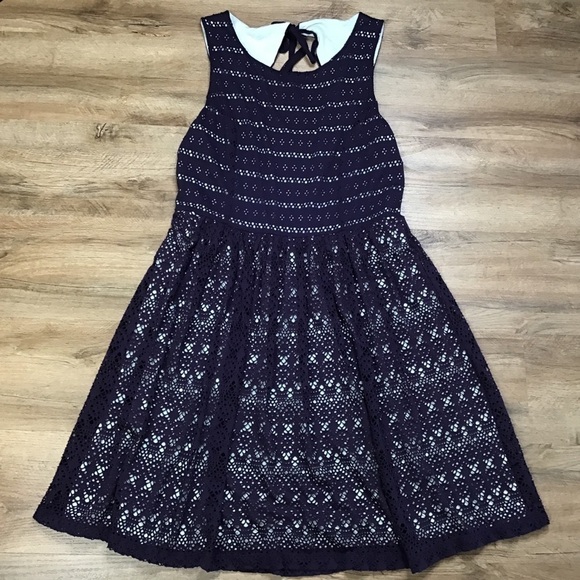 Anthropologie Dresses & Skirts - Anthropologie Size L Post Mark Dress Eyelet Knit Lace Sleeveless Navy Blue